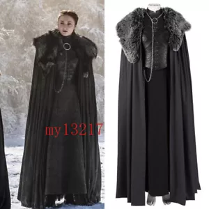 Game of Thrones 8 Sansa Stark Set Costume Vestito Fantasia Mantello Abiti Costume Cosplay - Foto 1 di 13