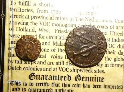 Hand Hammered ROSA Farthing & 1751 Dutch VOC Copper Duit Coin with COA - Image 1 of 2
