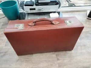 Vintage Large Pendragon Genuine Brown Leather Suitcase 1930s/ 40s - Picture 1 of 24