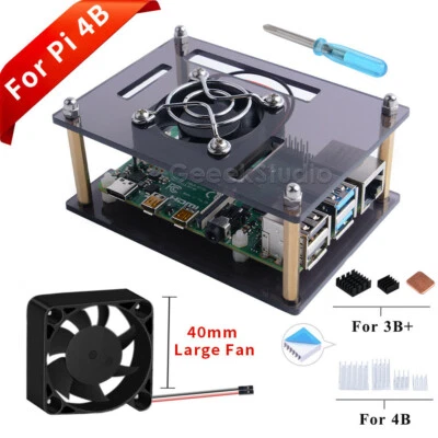 Acrylic Case with Cooling Fan & Heatsinks for Raspberry Pi 4 Model B /3B+/ 3B/2B - Image 1 of 4