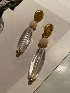 Latoir Fashion Hammered Gold Transparent Beaded Geo Drop Statement Earrings BNW - Picture 1 of 2