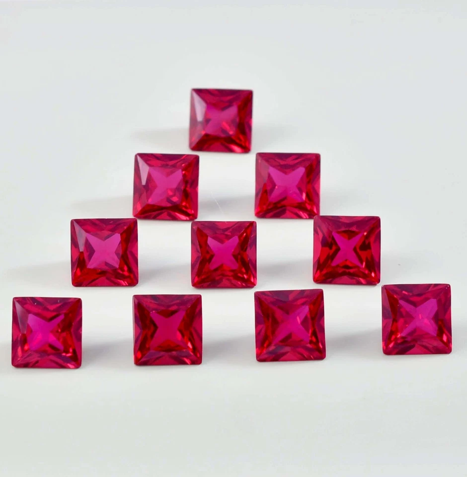 50 Pcs Natural Mozambique Blood Red Ruby Square Cut Loose Gemstone GIT Certified - Image 1 of 4
