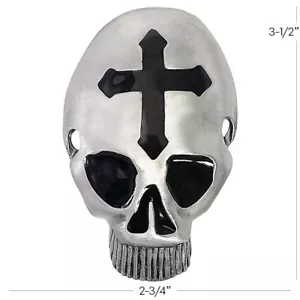 Cross Skull Belt Buckle Silver Skull Design Adorned with a Bold Black Cross - Picture 1 of 1