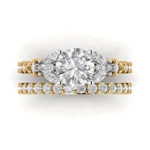 2.52ct Round Cut Marquise Promise Wedding Ring Band bridal Set 14k Yellow Gold - Picture 1 of 5