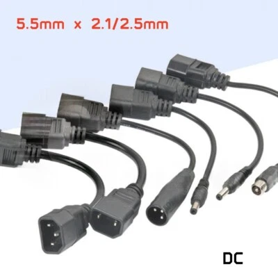 5.5mm x 2.1/2.5mm Power Supply Extension Cable IEC Male to DC Female Plug Socket - Image 1 of 2