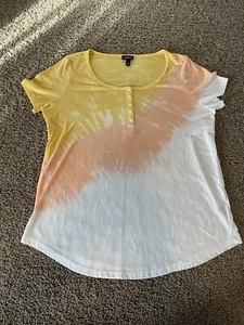 Torrid Short Sleeve tie-dye shirt 00 (M/L) Casual Pullover Stretch Boho Blouse - Picture 1 of 6