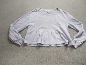 Pilcro Sweater Womens Small Blue Long Sleeve Crop Ruffle Preppy Cotton Stretch - Picture 1 of 10
