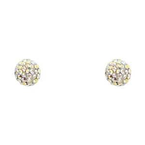 Ioka - 14K Yellow Gold CZ Round Crystal Ball Screw Back Stud Earrings - Picture 1 of 3