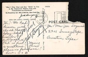 Jack Dempsey Authentic Autographed Signed Vintage Boxing Restaurant Postcard