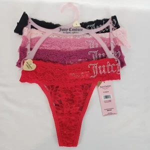 Bragas de tanga de encaje Juicy Couture grandes para mujer 5 pares logotipo brillante rosa rojo nuevas con etiquetas - Imagen 1 de 5