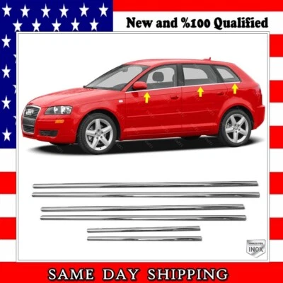 Janelas cromadas acabamento inferior 6 peças S.STEEL para AUDI A3 / A3 QUATTRO HB 2006 a 2013 - Imagem 1 de 4