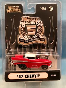 57 CHEVY BEL-AIR RED / WHITE MUSCLE MACHINES 1/64 "5TH ANNIVERSARY 05-32" - Picture 1 of 4