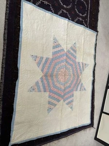 GORGEOUS ANTIQUE Hand Stitched STAR QUILT~DUTCH Cotton FunkTracKs-36x42SEE - Picture 1 of 10