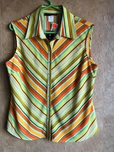 NWT NINETY Sz LARGE Womens SLEEVELESS BLOUSE SHIRT TOP DIAGONAL STRIPES COLORFUL - Picture 1 of 8