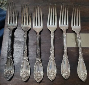 Antique 1881 Rogers Bros A1 Silverplate LaVigne Grape Vines 7 3/8 Fork Set Of 6 - Picture 1 of 4