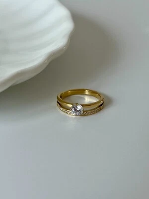 Damen Verlobungsring schöner Ring Gold Silber Zirkonia Geschenk Frauen - Bild 1 von 4