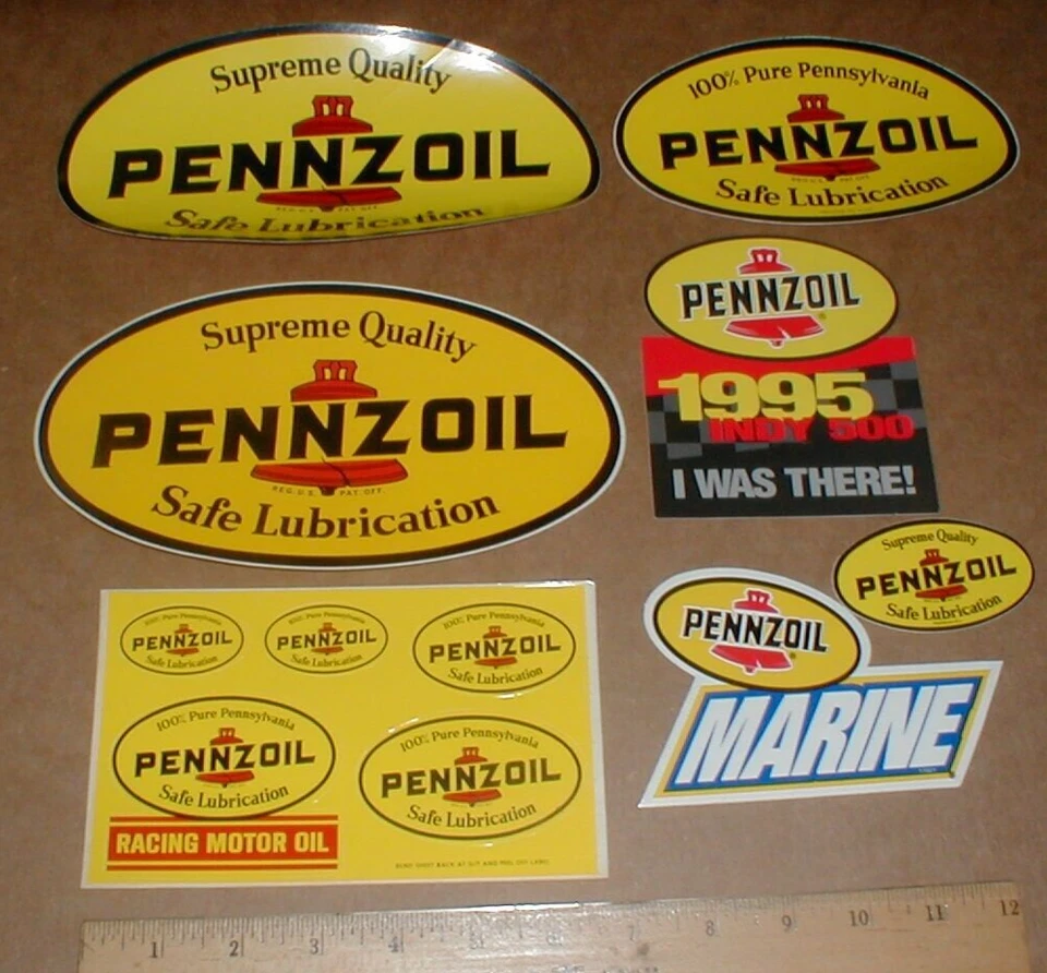 7 diff Pennzoil Motor Oil Indy Marine drag racing decal sticker lot all Original — 第 1/4 张图片