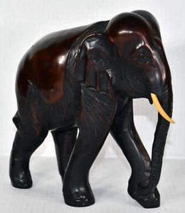 8 Zoll Retro Mid-Century handgeschnitzter Holz Elefant hartes Palisander detaillierte Kunst - Bild 1 von 8