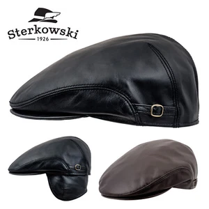 Sterkowski BYRON Leder Schiebermütze Elegant Vintage Retro Newsboy Bandit - Picture 1 of 10