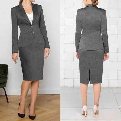 Traje para mujer pico solapa envolvente falda nalga formal negocios oficina informal 2 piezas Foto 1 de 4