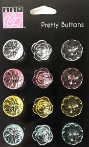 FLORAL ACRYLIC BUTTON(12pc)Bazzill •Garden•Round•Blooming•2-Holes•Flat-back• - Picture 1 of 8