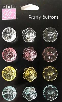 FLORAL ACRYLIC BUTTON(12pc)Bazzill •Garden•Round•Blooming•2-Holes•Flat-back• - Image 1 of 4