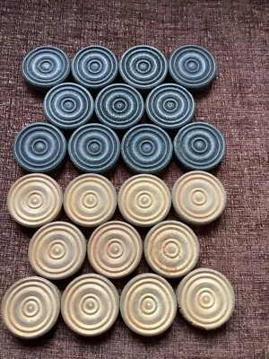 Rare Antique Set (11+11)Turned Wooden Draughts Pieces / Counters 37mm Diameter - Image 1 of 3