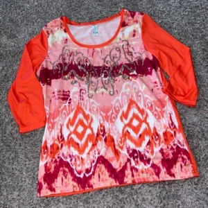 Thomas & Olivia Orange Glitzer 3/4 Arm Bluse T Shirt Medium - Bild 1 von 7