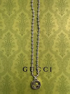 AUTH GUCCI Men Interlocking Silver Tone G Pendant Necklace Pre-Owned NICE 22in - Picture 1 of 7