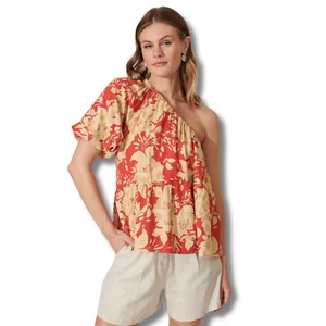 LINEN LUX One Shoulder Puff Sleeve Top SIZE 16 | Floral Print | NWT Holiday Edit - Picture 1 of 11
