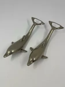 (2) Vintage Metal Dolphin Beer Soda Bottle Opener German Silver Plated 6 3/4” - Picture 1 of 5