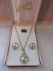 Set regalo orecchini e collana clip aurora boreale originali gioielli vintage - Foto 1 di 6