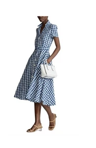 Polo Ralph Lauren 100% LINEN Dress Womens US 2 uK 6 XS Blue White CHECK Gingham - Picture 1 of 11