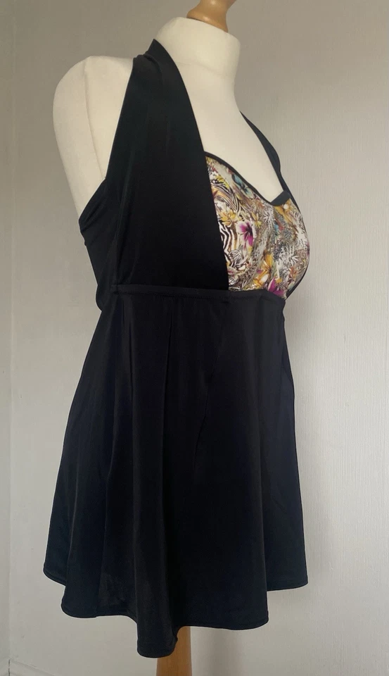 Women’s Elomi Swimwear Black Patterned Halter neck Tankini Top Size 16 - Image 1 of 4