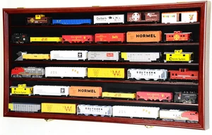 HO Scale Model Train Display Case Lockable Collection Shelf Cabinet Cherry LARGE - Picture 1 of 12