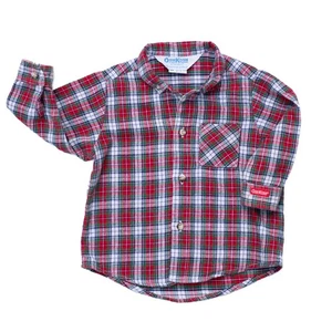 Vintage Oshkosh Kleinkind Jungen Größe 2T kariertes Flanellhemd rot grün adrett X-Mas - Bild 1 von 8