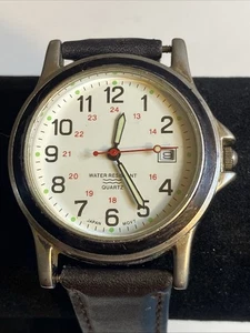 Unbranded Men's Watch New Battery Brown Leather Band Day Reader - Picture 1 of 10