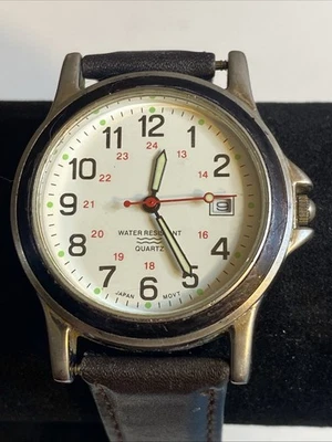 Reloj Hombre Sin Marca Nuevo Batería Cuero Marrón Correa Día Lector Foto 1 de 4