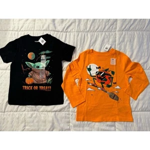 NWT Lot of 2 Old Navy Baby Yoda Halloween Pumpkin Graphic T-shirts 3T - Picture 1 of 6