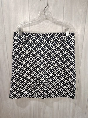 Saia Rafaella 10P comprimento do joelho azul branco gráfico gancho olho zíper forrado escritório  - Imagem 1 de 4