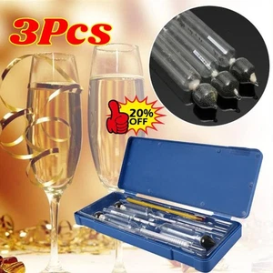 3Pcs Hydrometer Alco hol Meter Vinometer Tester With Thermometer Gadget Set  - Picture 1 of 12