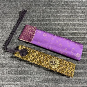 Embroidered Gold Silk Tassel Belt Japanese Kimono Yukata Kaku Obi w/ Purple Case - Picture 1 of 6