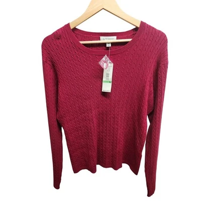 David Brooks Womens L Red Cable Knit Long Sleeve Silk Cashmere Blend Sweater - Image 1 of 3