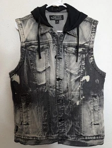 XXX RUDE Denim Vest Bleach Splatter Jean Jacket Gray M Trucker Biker Punk Grunge - Picture 1 of 6