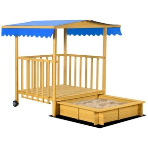Sandkasten mit Dach, 133 x 129 x 137,5 cm Sandkiste aus Holz mit Spielhaus - Bild 1 von 10