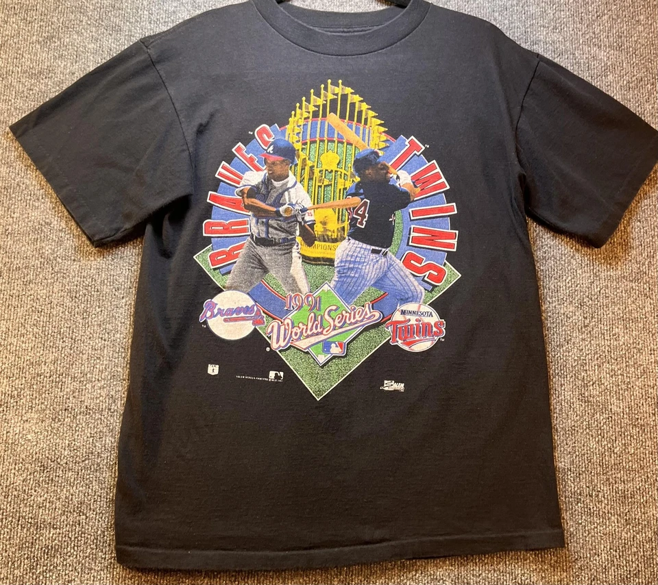 Camiseta De Colección Braves Twins Serie Mundial 1991 Para Hombre M Puntada Única Hecha en EE. UU. Foto 1 de 4