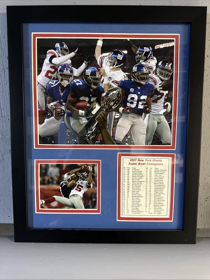 2007 New York Giants Super Bowl "The Helmet Catch" Champs Framed Photo Collage - Image 1 of 4