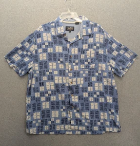 Nat Nast Shirt Mens XL Blue White Silk Cotton Hawaiian Button Up Camp Casual - Picture 1 of 10