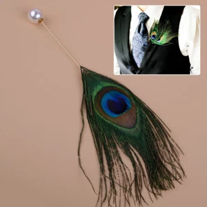 Pfauenfeder Pfauen Feder Brosche Anstecknadel für Krawatte Schal Modeschmuck og - Picture 1 of 3