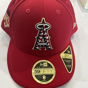New Era Los Angeles Angels 4th of July Flag Logo USA Side Patch UV 59FIFTY Sz 8 - Picture 1 of 9